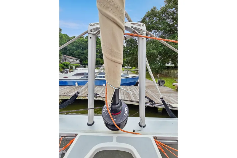 Slide: The Image of Maine Cat 38 LS 2018 sailboat mast and rigging at dockside. - 23