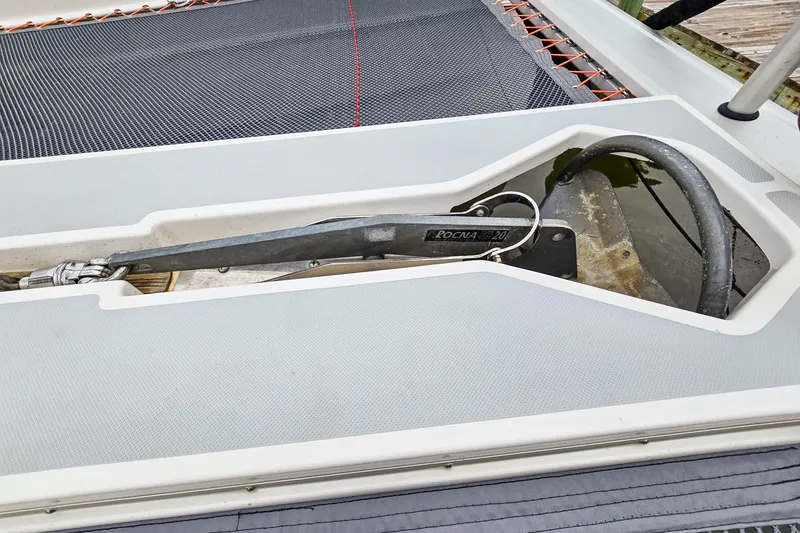 Slide: The Image of Anchor compartment of 2018 Maine Cat 38 LS with Rocna anchor. - 26