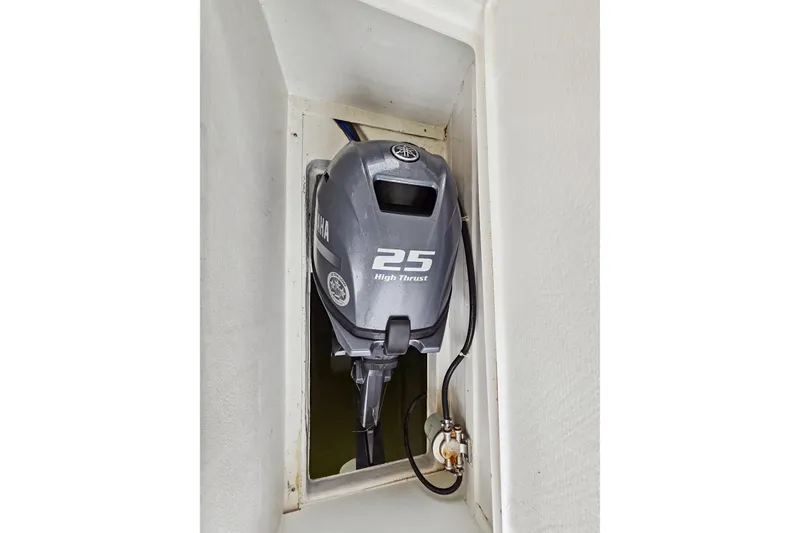 Slide: The Image of Yamaha 25 High Thrust outboard motor on 2018 Maine Cat 38 LS boat. - 79