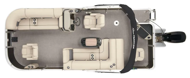 Slide: The Image of 2024 Sun Tracker SportsFish 20 DLX pontoon boat, top view, spacious seating, modern design. - 4