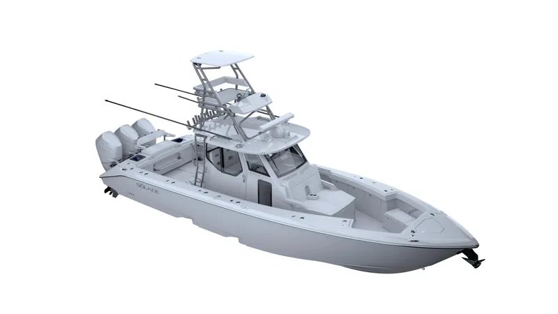 Slide: The Image of 2026 Solace 37 PILOT boat with triple engines and elevated helm station. - 8