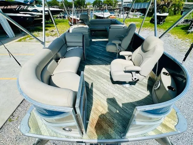 Slide: The Image of 2018 South Bay 525CPTR pontoon boat with spacious seating and modern design. - 9