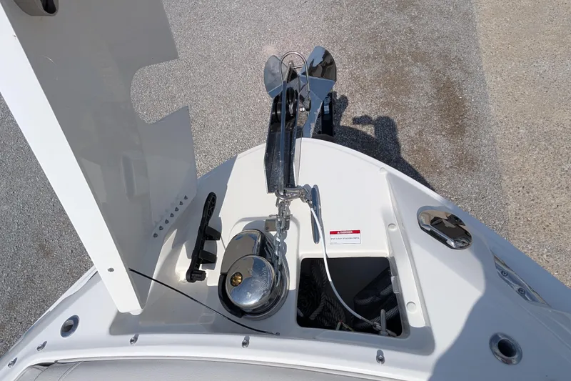 Slide: The Image of Bow view of 2025 Sea Ray SLX 260 Surf boat with anchor system. - 12
