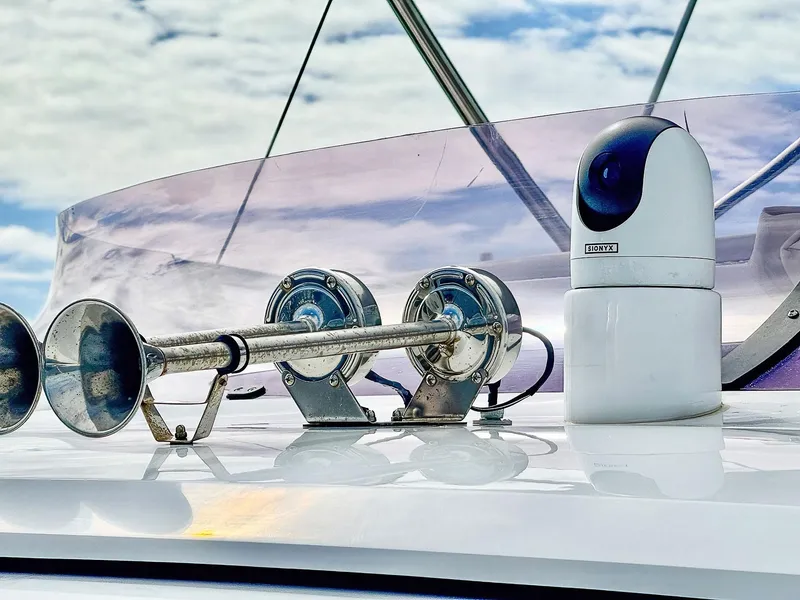 Slide: The Image of Close-up of a 2018 Princess S60 yacht's horn and camera system on deck. - 21
