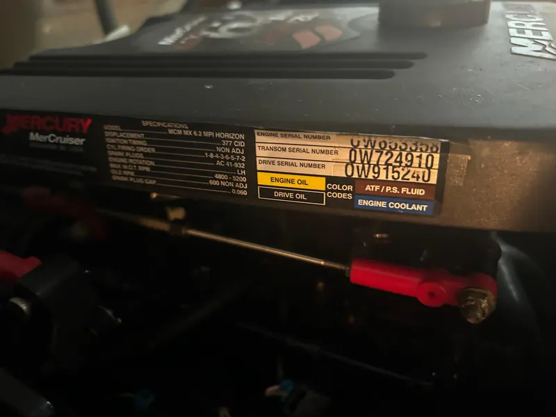 Slide: The Image of Close-up of a 2007 Formula 31 PC engine label with specifications and serial numbers. - 40