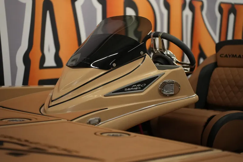 Slide: The Image of 2025 Caymas XS 20 PRO boat with Mercury 250 Pro XS engine, beige interior. - 11