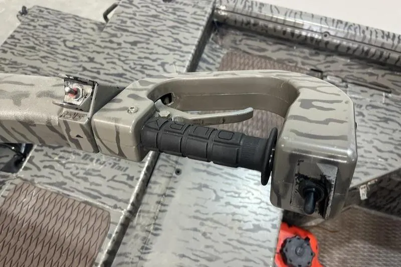 Slide: The Image of 2025 Gator Tail 1750 Savage Mid Deck boat handle with camouflage design. - 8