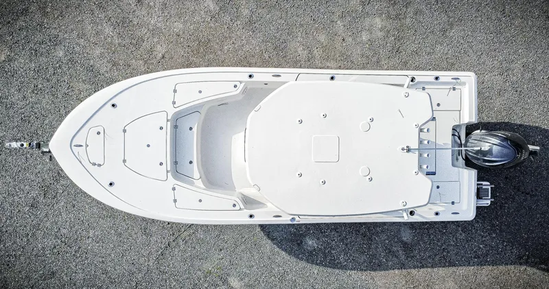 Slide: The Image of Overhead view of 2026 Tidewater 2410 Bay Max boat on gravel surface. - 10