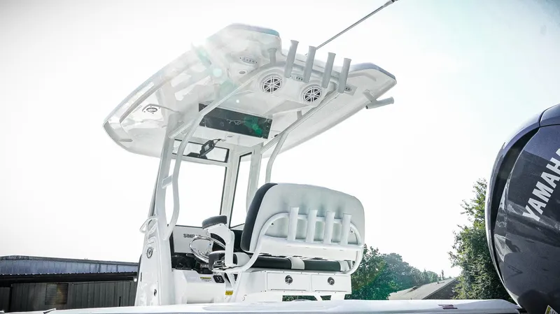 Slide: The Image of 2026 Tidewater 2410 Bay Max boat with Yamaha engine, featuring a sleek T-top design. - 12