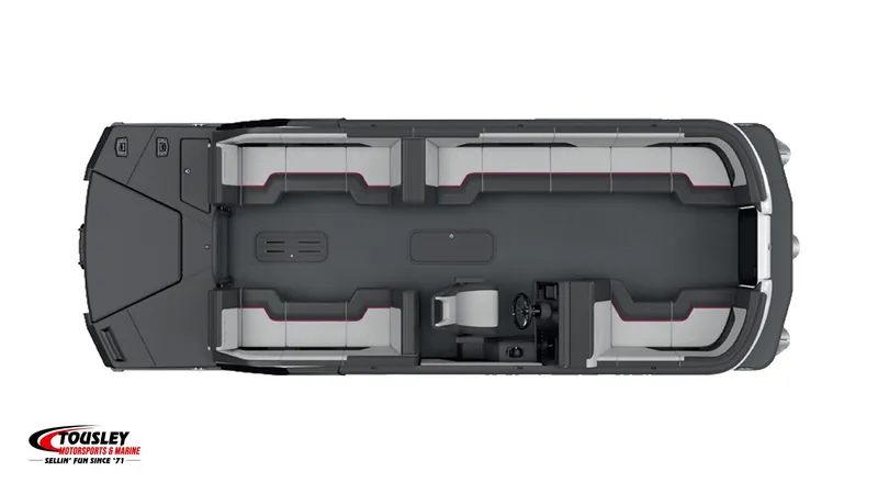 Slide: The Image of Top view of 2025 Manitou Cruise 20 MAX Bench Twin Tube pontoon boat layout. - 8