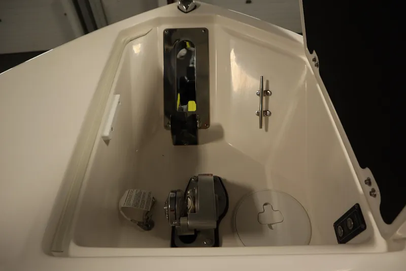 Slide: The Image of Anchor storage compartment on 2026 Sea Fox 268 Commander boat, featuring sleek design and modern fittings. - 12