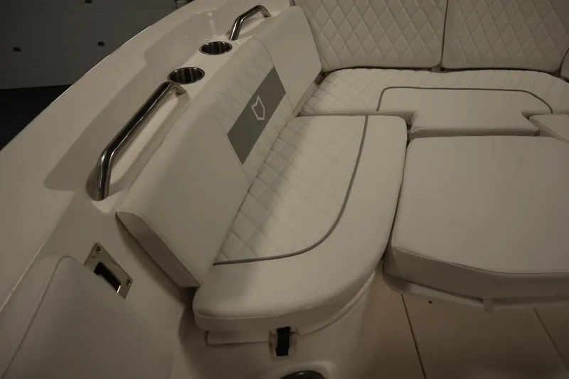 Slide: The Image of Luxurious seating on 2026 Sea Fox 268 Commander boat with quilted upholstery and cup holders. - 13