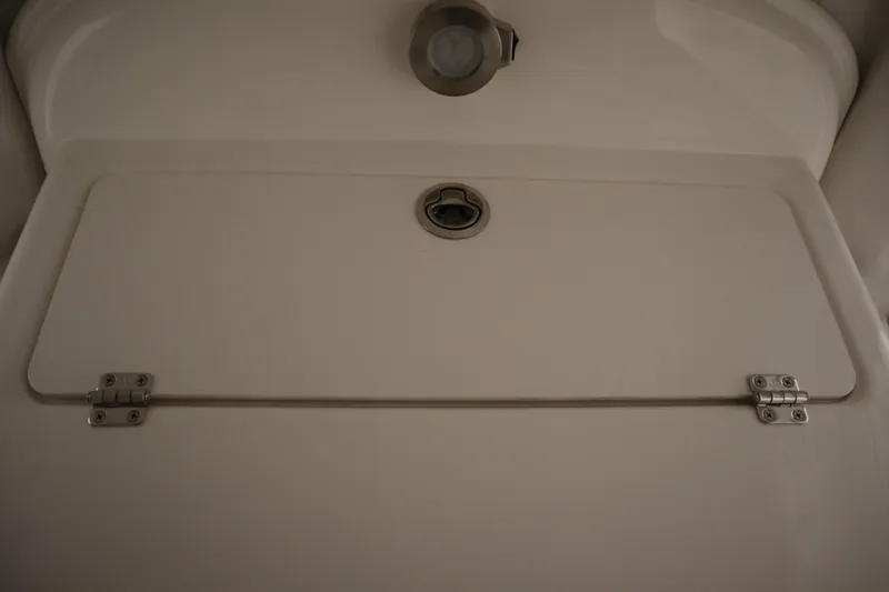 Slide: The Image of Storage compartment on a 2026 Sea Fox 268 Commander boat, featuring secure hinges and latch. - 30