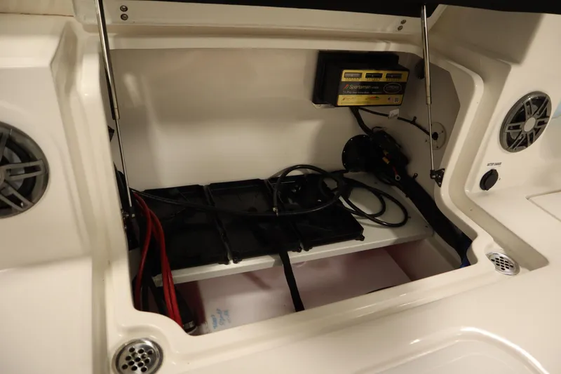 Slide: The Image of 2026 Sea Fox 268 Commander boat compartment with wiring and speakers. - 61