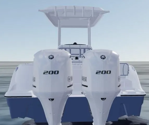 Slide: The Image of 2026 Sea Fox 268 Commander with twin Yamaha 200 engines on calm water. - 84