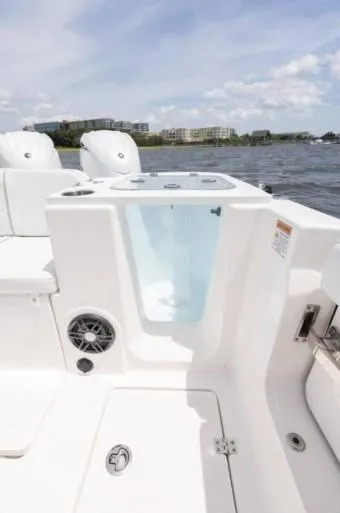 Slide: The Image of 2026 Sea Fox 268 Commander boat interior with seating and water view. - 95