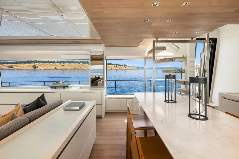Slide: The Image of Luxurious interior of 2023 Sanlorenzo SL86 yacht with scenic ocean view. - 6