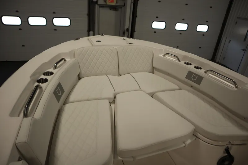 Slide: The Image of Luxurious seating area on 2026 Sea Fox 248 Commander boat with quilted cushions. - 12