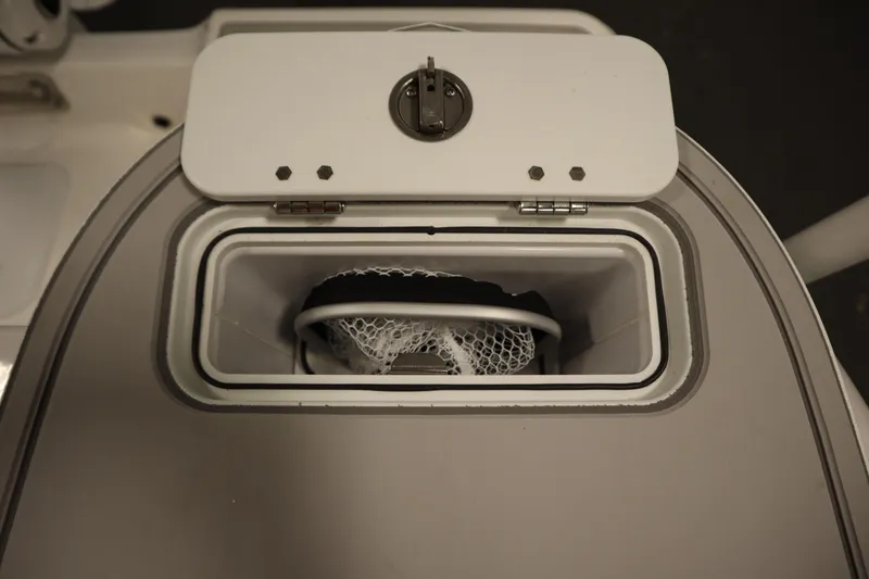 Slide: The Image of Storage compartment on 2026 Sea Fox 248 Commander boat, featuring a secure latch. - 47