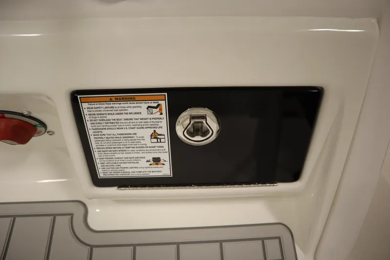 Slide: The Image of 2026 Sea Fox 228 Commander boat warning label and hatch detail. - 35