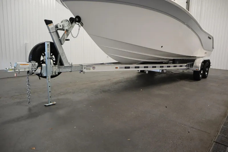 Slide: The Image of 2026 Sea Fox 228 Commander boat on trailer in indoor storage facility. - 57