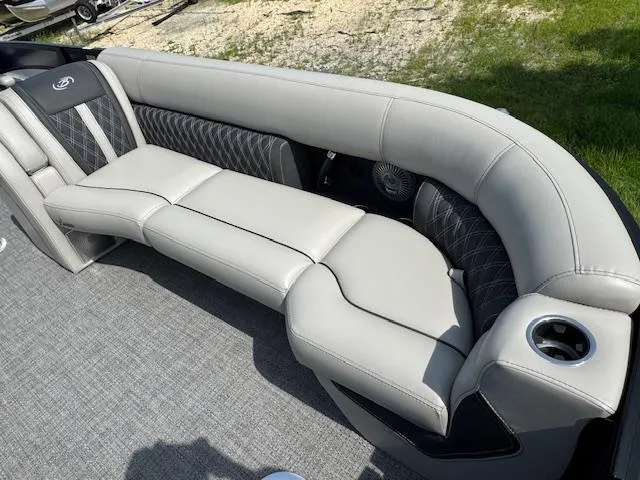 Slide: The Image of Luxurious seating on 2026 Barletta LUSSO 25 UCA pontoon boat with cup holder and elegant design. - 14