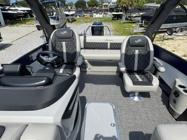 Slide: The Image of Luxurious interior of 2026 Barletta LUSSO 25 UCA pontoon boat with plush seating. - 16