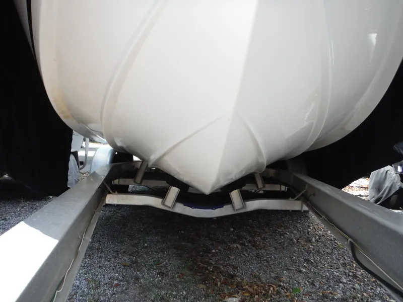 Slide: The Image of 2017 Sea Fox 266 Commander boat hull on trailer, close-up view. - 46