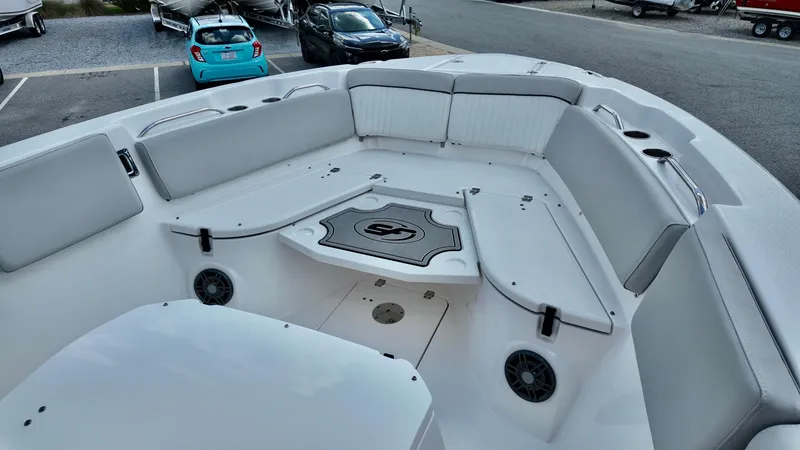 Slide: The Image of 2023 Sea Fox 268 Commander boat interior with spacious seating and modern design. - 10