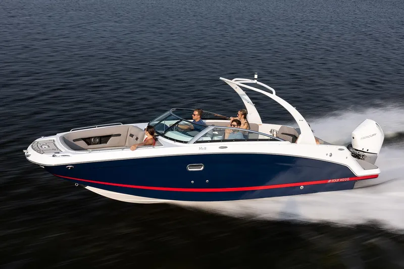 Slide: The Image of Manufacturer Provided Image: 2024 Four Winns HD8 OB boat cruising on water with passengers. - 26