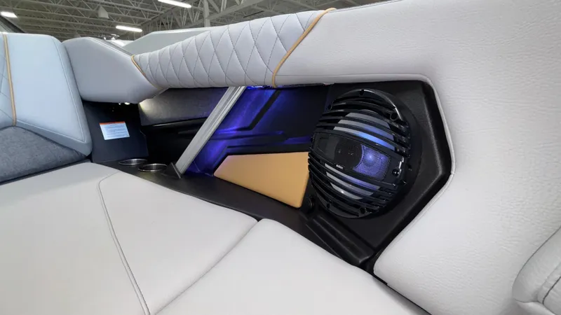 Slide: The Image of 2026 Tigé Z3 interior with speaker, quilted upholstery, and ambient lighting. - 33
