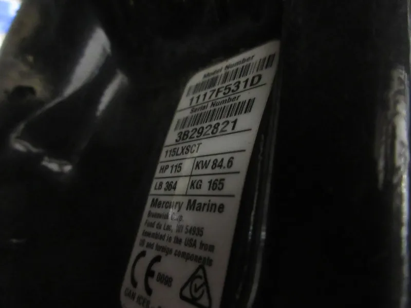 Slide: The Image of Label on Mercury Marine engine, 115 HP, for 2024 Sun Tracker Fishin' Barge 20 DLX. - 4