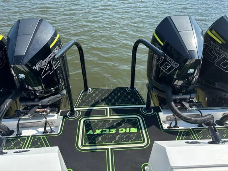 Slide: The Image of Powerful Prowler 42 boat engines on water, 2020 model, with custom deck design. - 15