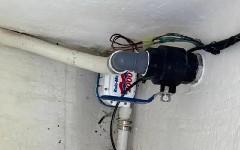 Slide: The Image of Bilge pump installation in a 2020 Prowler 42 boat, featuring Rule-Mate components. - 36