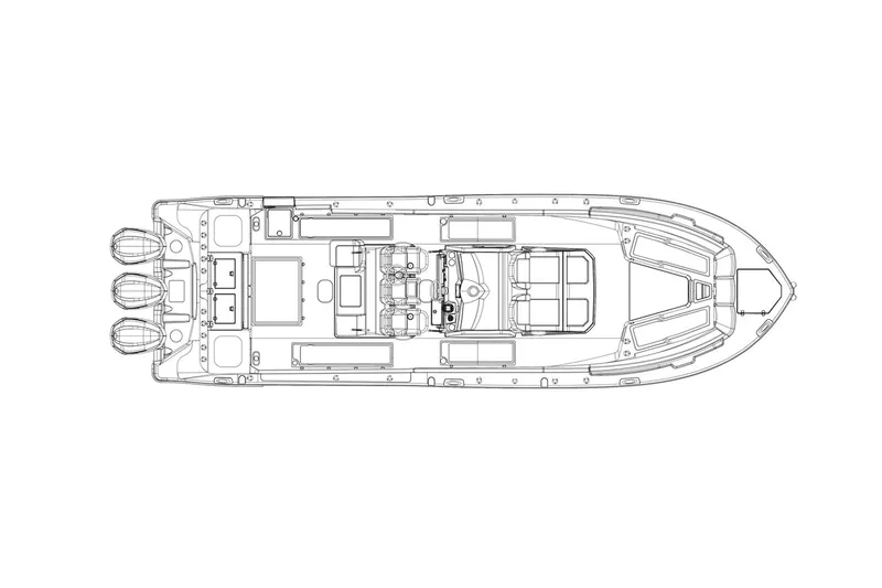Slide: The Image of Manufacturer Provided Image: Line drawing of 2023 Sea Fox 368 Commander boat layout, featuring triple engines. - 34