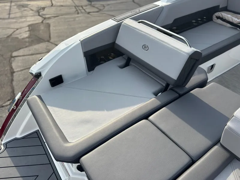 Slide: The Image of 2024 Cobalt R8 Outboard boat interior with sleek, modern seating design. - 18