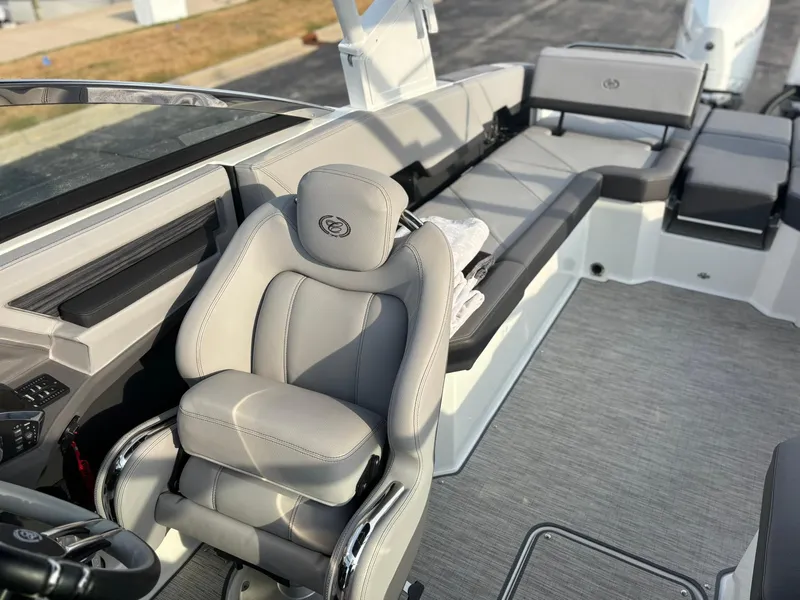 Slide: The Image of 2024 Cobalt R8 Outboard boat interior with luxurious seating and modern design. - 25