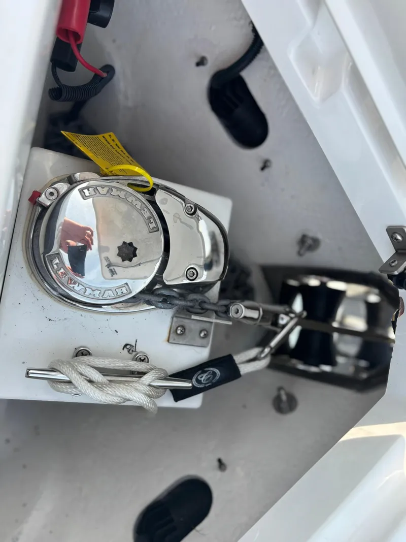 Slide: The Image of 2024 Cobalt R8 Outboard boat anchor system with Lewmar winch. - 38