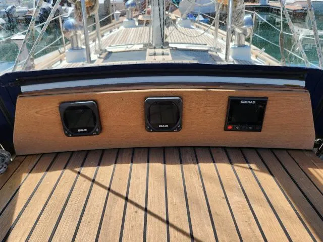 Slide: The Image of 1983 Hans Christian HC33 sailboat cockpit with B&G and Simrad navigation instruments. - 35