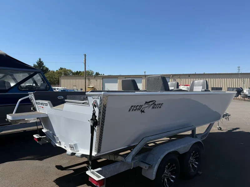 Slide: The Image of 2025 Fish Rite River Master 20 boat interior with four cushioned seats. - 4