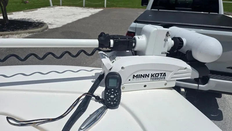 Slide: The Image of Minn Kota Terrova trolling motor on 2021 Tidewater 2410 Bay Max boat. - 31