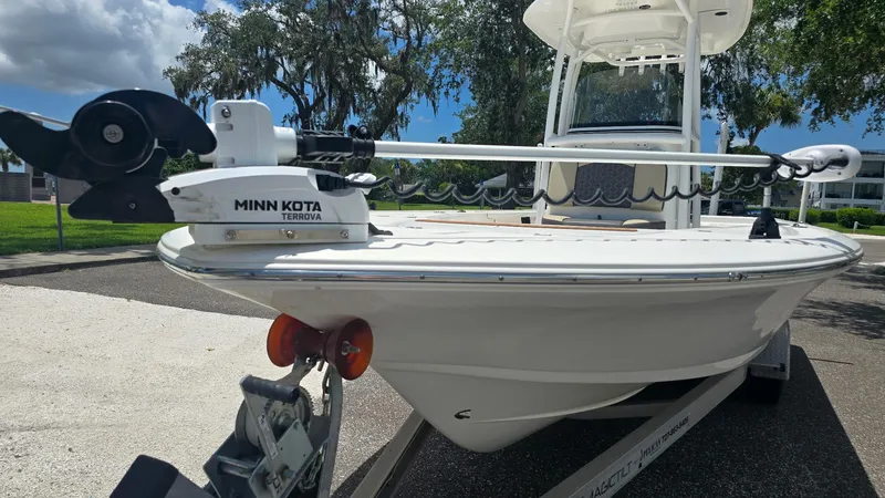 Slide: The Image of 2021 Tidewater 2410 Bay Max boat with Minn Kota Terrova trolling motor on trailer. - 52