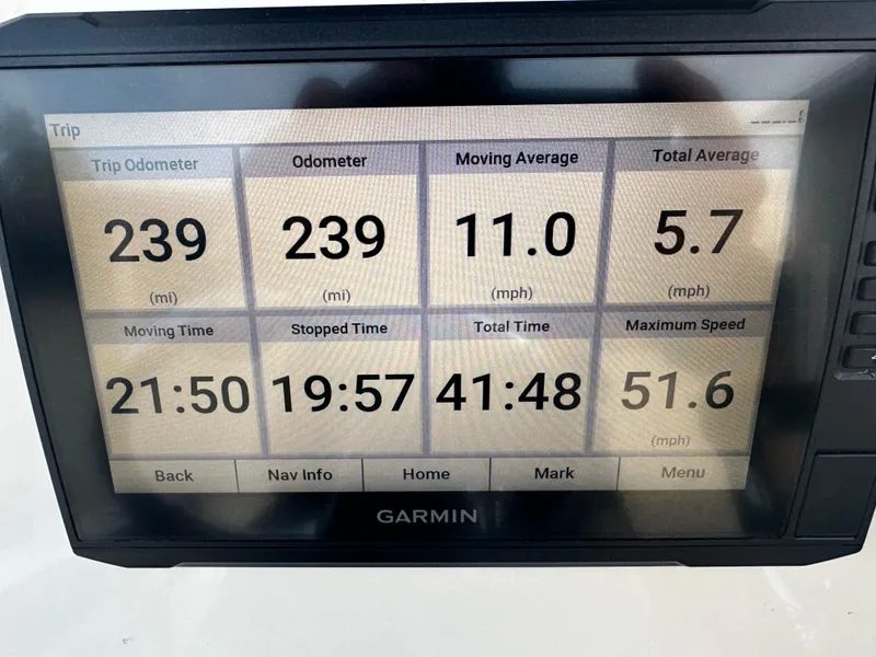 Slide: The Image of Garmin display showing trip data for 2024 Pioneer 202 Sportfish boat. - 48