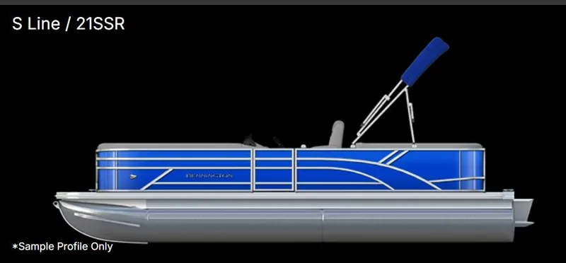 Slide: The Image of 2026 Bennington 21 SSR pontoon boat on trailer under bright sun. - 1