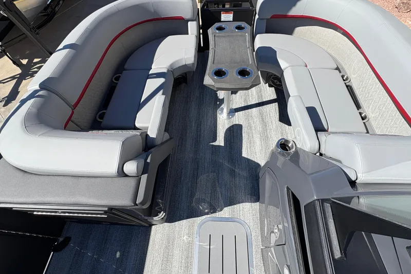 Slide: The Image of Luxurious seating area on 2026 Bennington 22 MFB pontoon boat with modern design. - 11