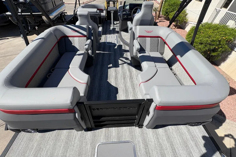 Slide: The Image of 2026 Bennington 22 MFB pontoon boat with spacious seating and modern design. - 8