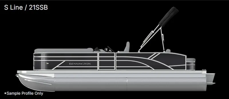 Slide: The Image of 2026 Bennington 21 SSB pontoon boat on trailer under clear blue sky. - 1
