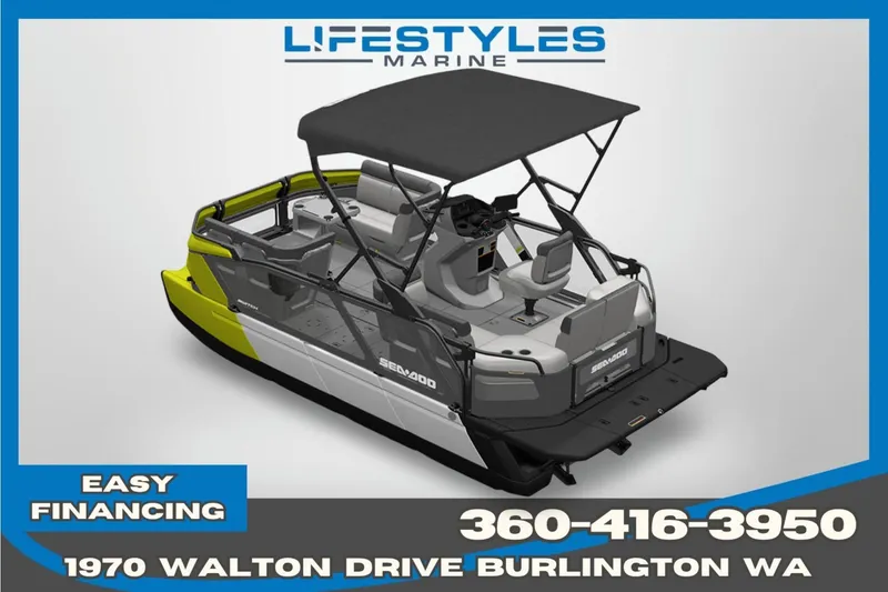 Slide: The Image of 2024 Sea-Doo Switch Cruise 18 pontoon boat with canopy, available at Lifestyles Marine. - 3