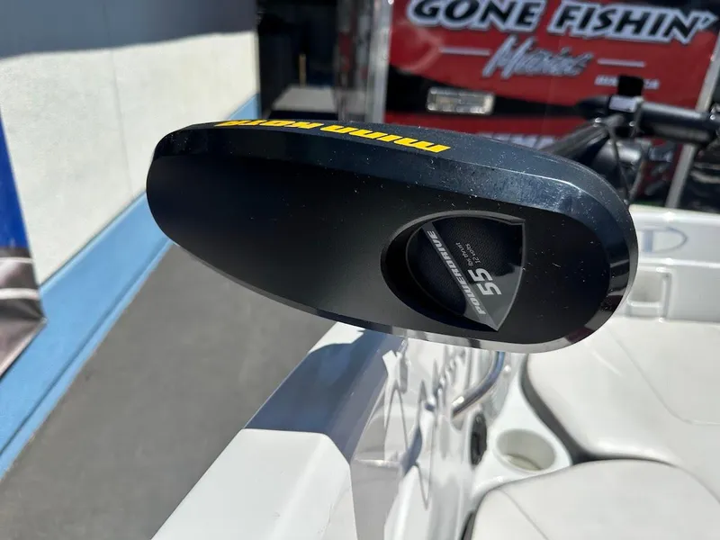 Slide: The Image of Close-up of a 2018 Tahoe 500 TF boat motor with "Gone Fishin'" sign in background. - 27
