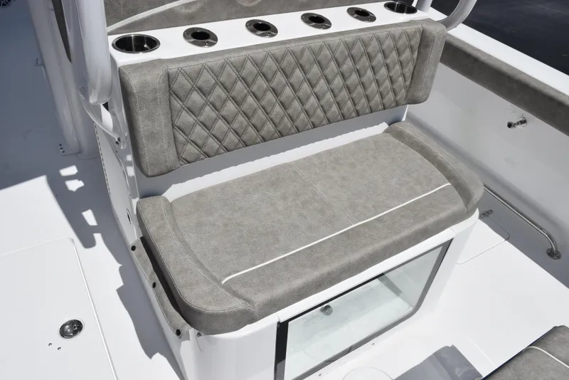 Slide: The Image of 2026 Sea Hunt Gamefish 28 Forward Seating with cushioned bench and cup holders. - 24
